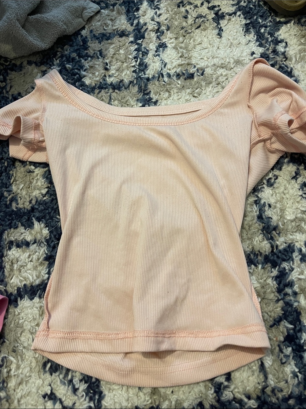 Women's Light Peach Ribbed Off-Shoulder Top